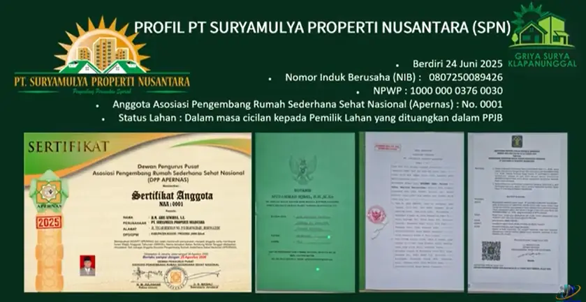 Profil dan legalitas PT Suryamulya Properti Nusantara